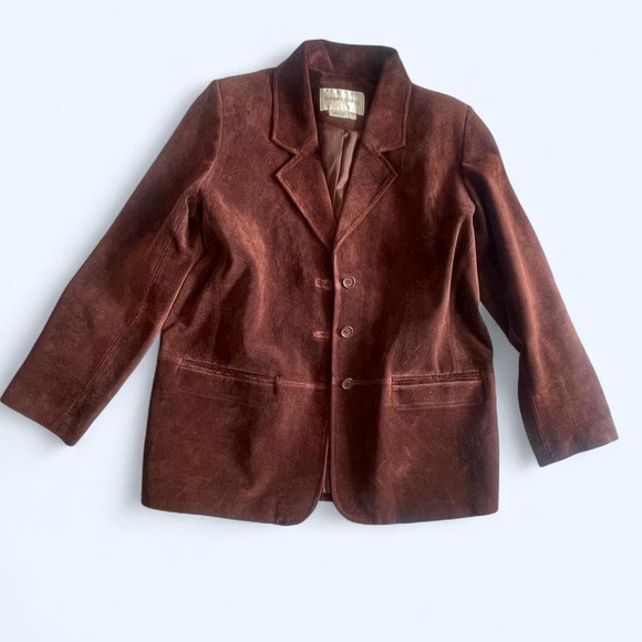 Margaret Godfrey chocolate brown suede blazer with satin lining size Petite 8 - Picture 4 of 7